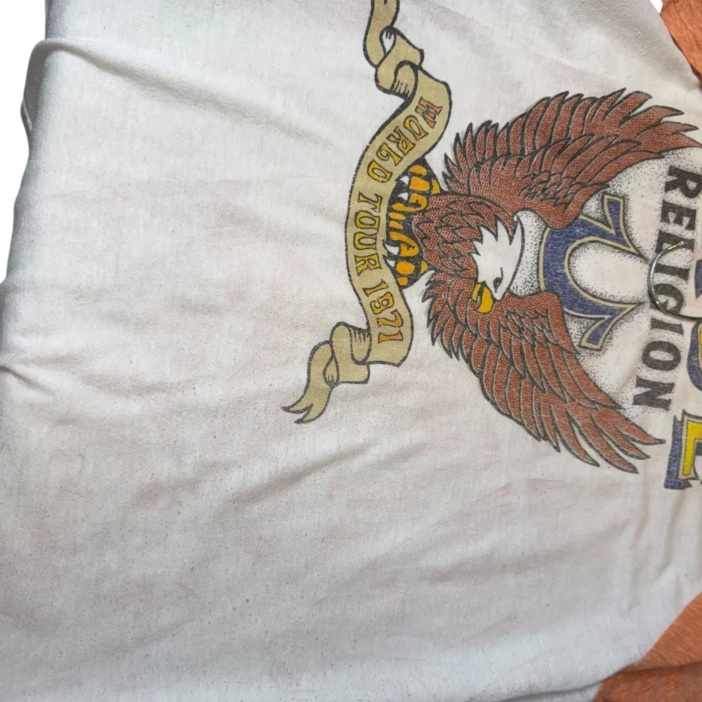 True Religion World Tour Orange and Tan Raglan Tee XXL